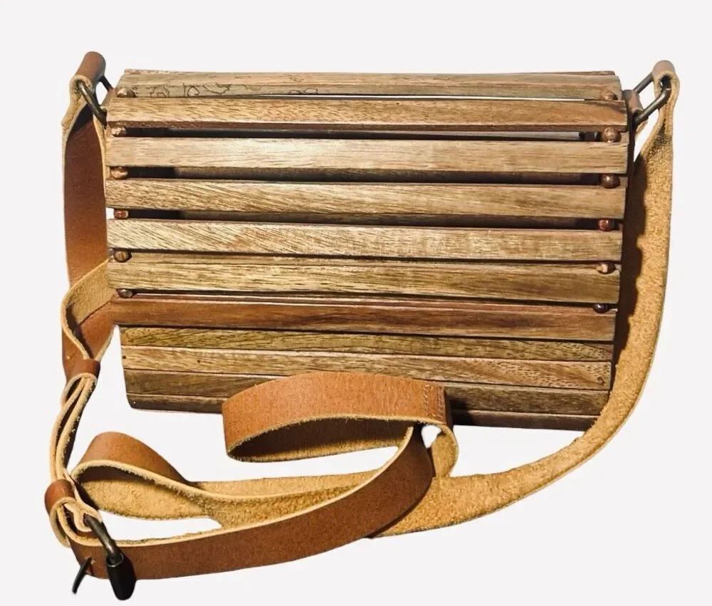 Vintage Boho Wooden Slatted Crossbody